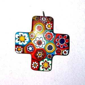 Vintage Ceramic Cross Pendant 